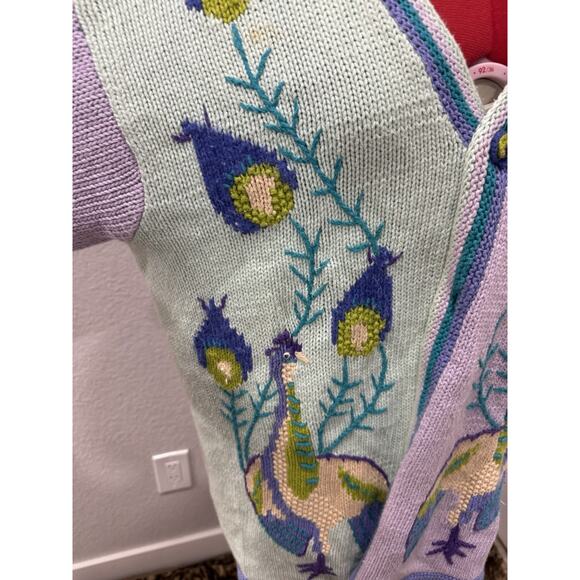 Vtg Novelty Peacock Cardigan, Bird Pattern Pastel Knit Sweater, Funky Grannycore - Picture 6 of 9